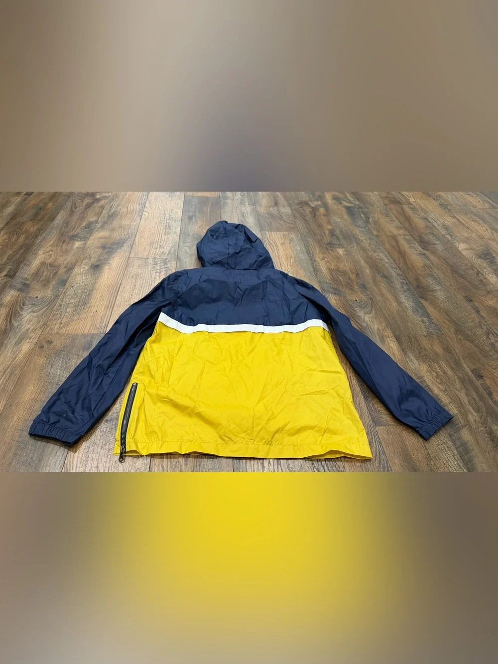 Old Navy Boys Windbreaker Jacket Size XL 14-16 Navy Yellow Colorblock Hooded Zip